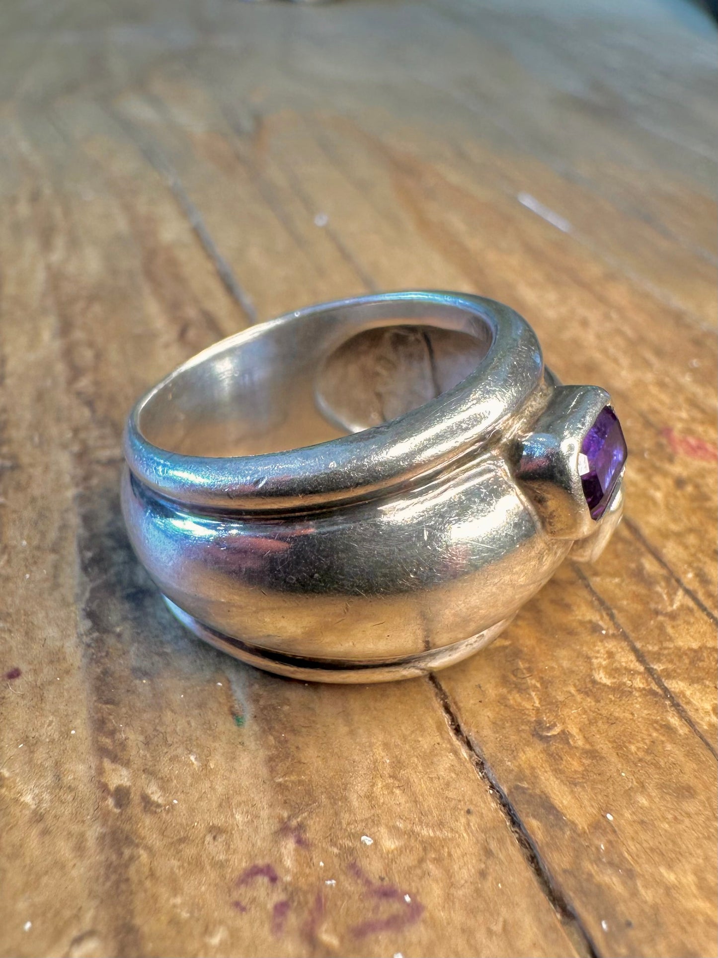 Amethyst and Blue Topaz Chunky Dome 925 Sterling Silver Size N Ring