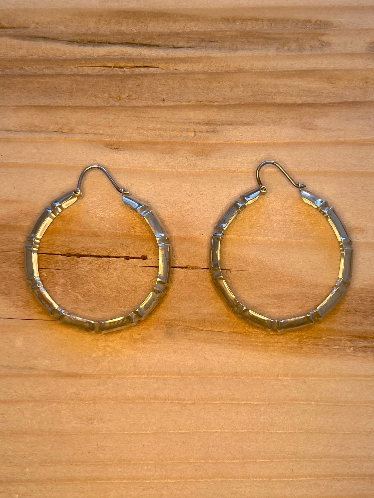 Bamboo Style Hoops 925 Sterling Silver Earrings