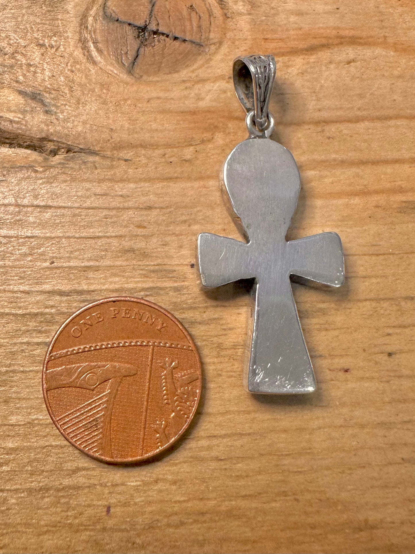 Vintage Egyptian Ankh Inlay 925 Silver Pendant