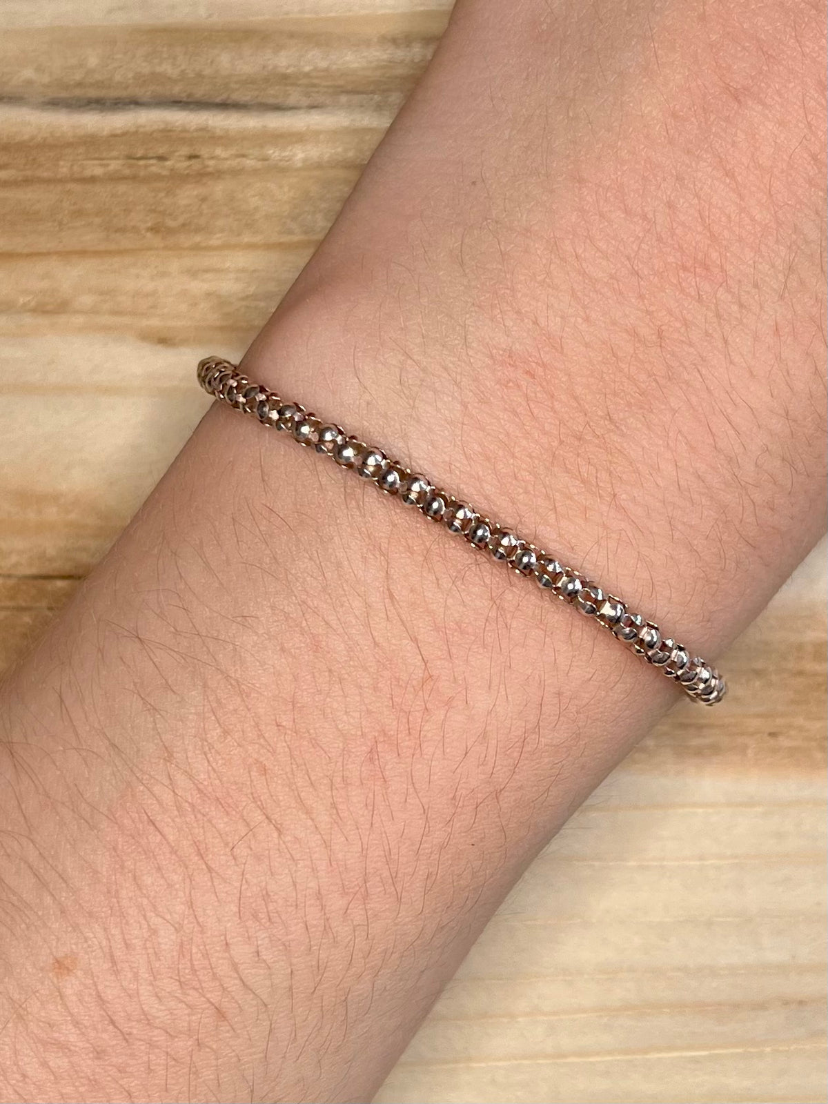 Delicate Popcorn Link Rose Gold Coloured 925 Sterling Silver 7.7 Inch Bracelet