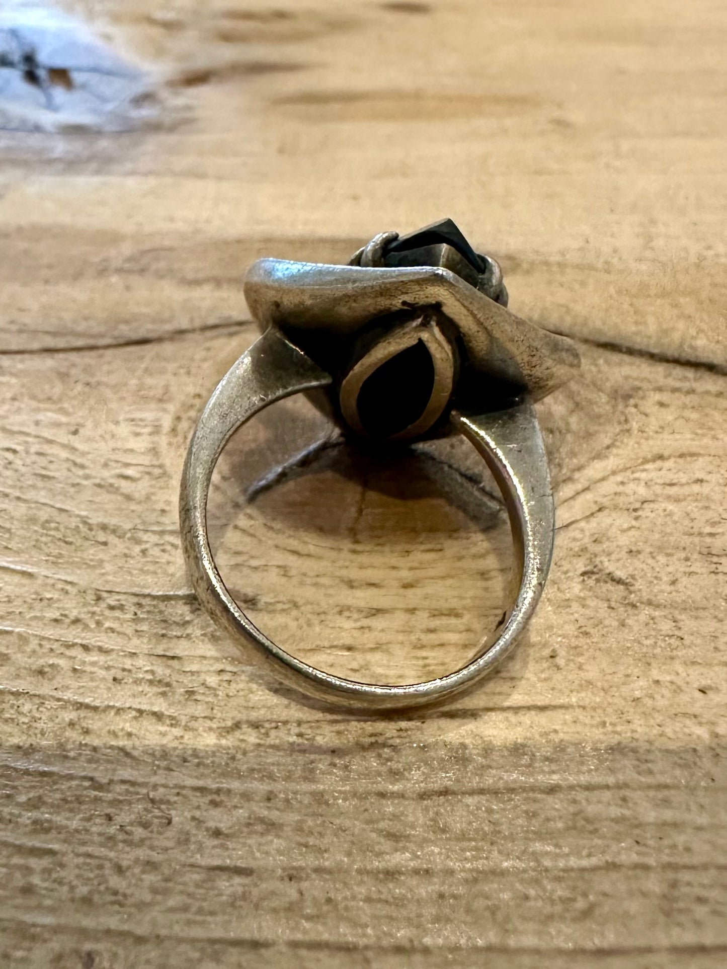 Vintage Abstract Black Stone 925 Silver Size K Ring