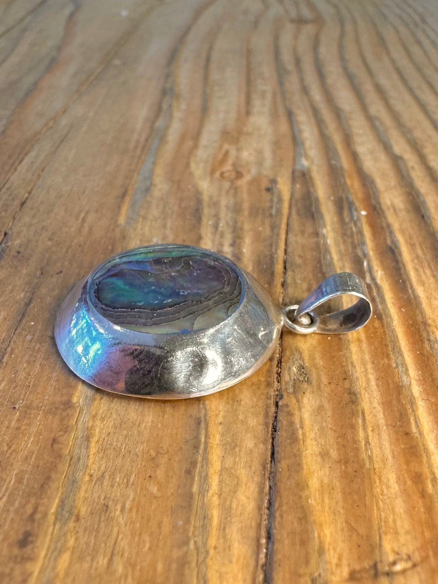 Modern Abalone Circle 925 Sterling Silver Pendant