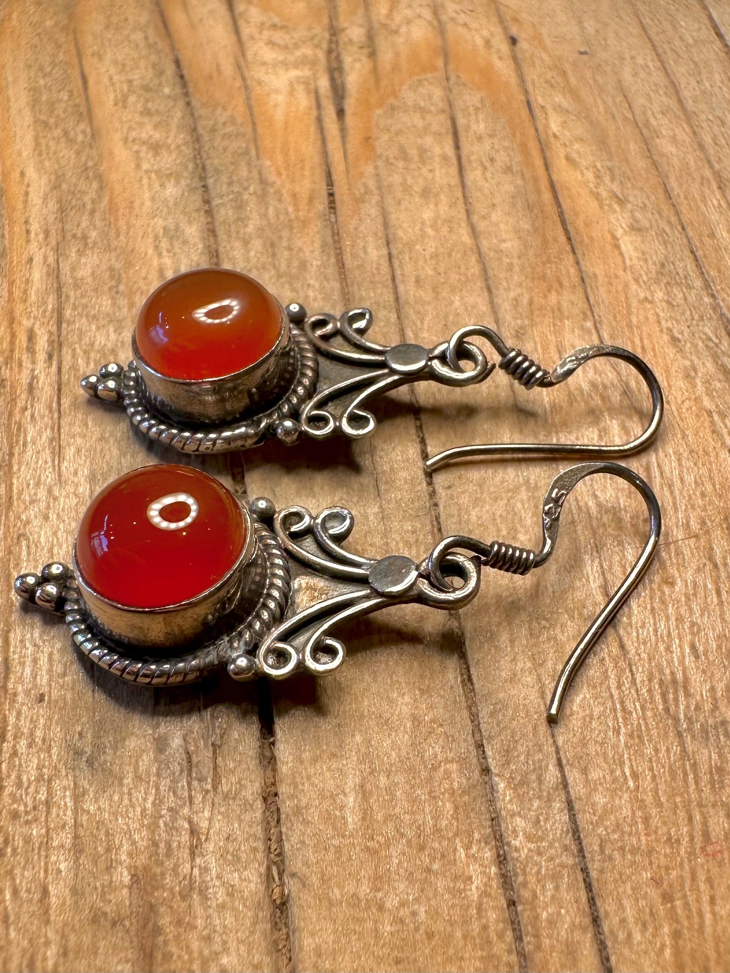 Vintage Carnelian Boho 925 Sterling Silver Earrings
