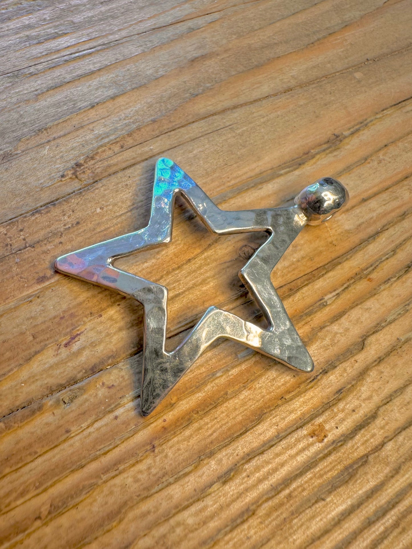 Large Hammered Star 925 Sterling Silver Pendant