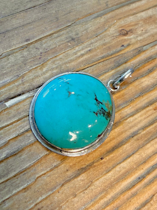 Polished Round Turquoise 925 Sterling Silver Pendant