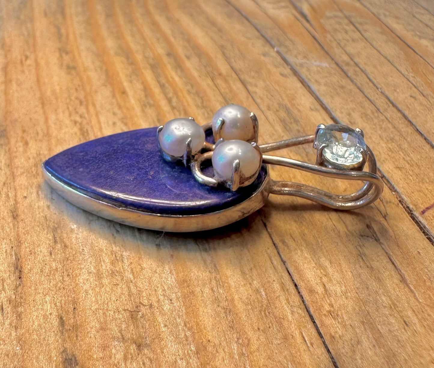 Lapis Pearl and Blue Topaz 925 Sterling Silver Pendant