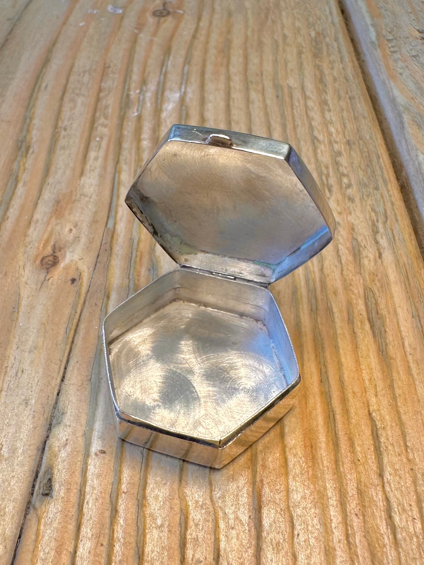 Engraved 1981 Hexagon Pill Box 925 Sterling Silver Collectable