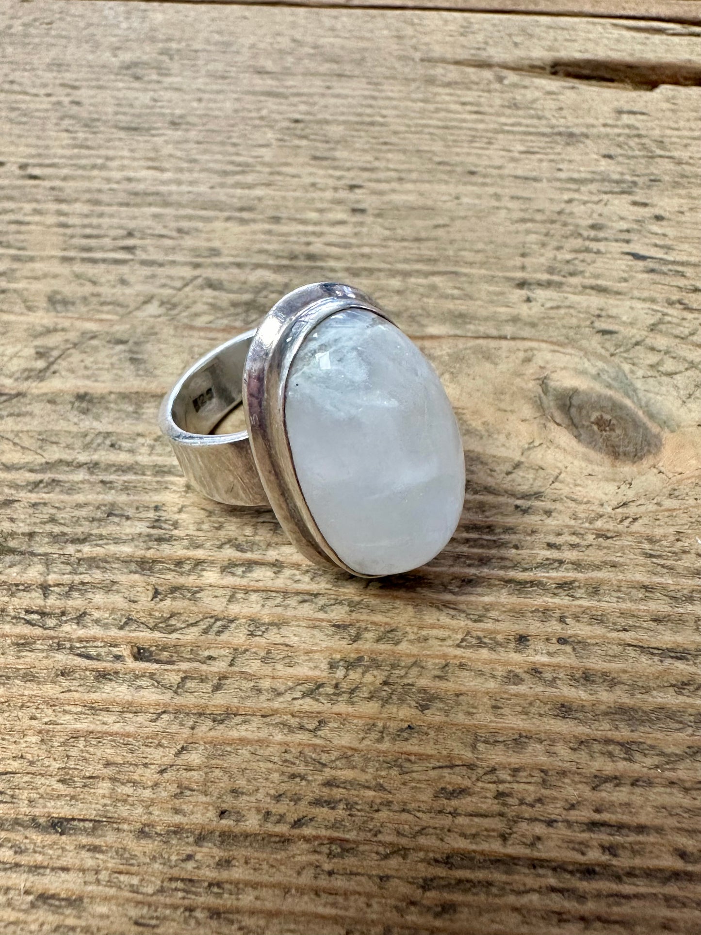 Modernist Oval Moonstone 925 Silver Size P Ring