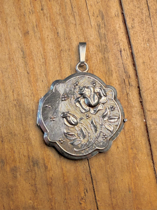Unique Shaped Rose Embossed Textured Rose Floral Locket 925 Sterling Silver Pendant