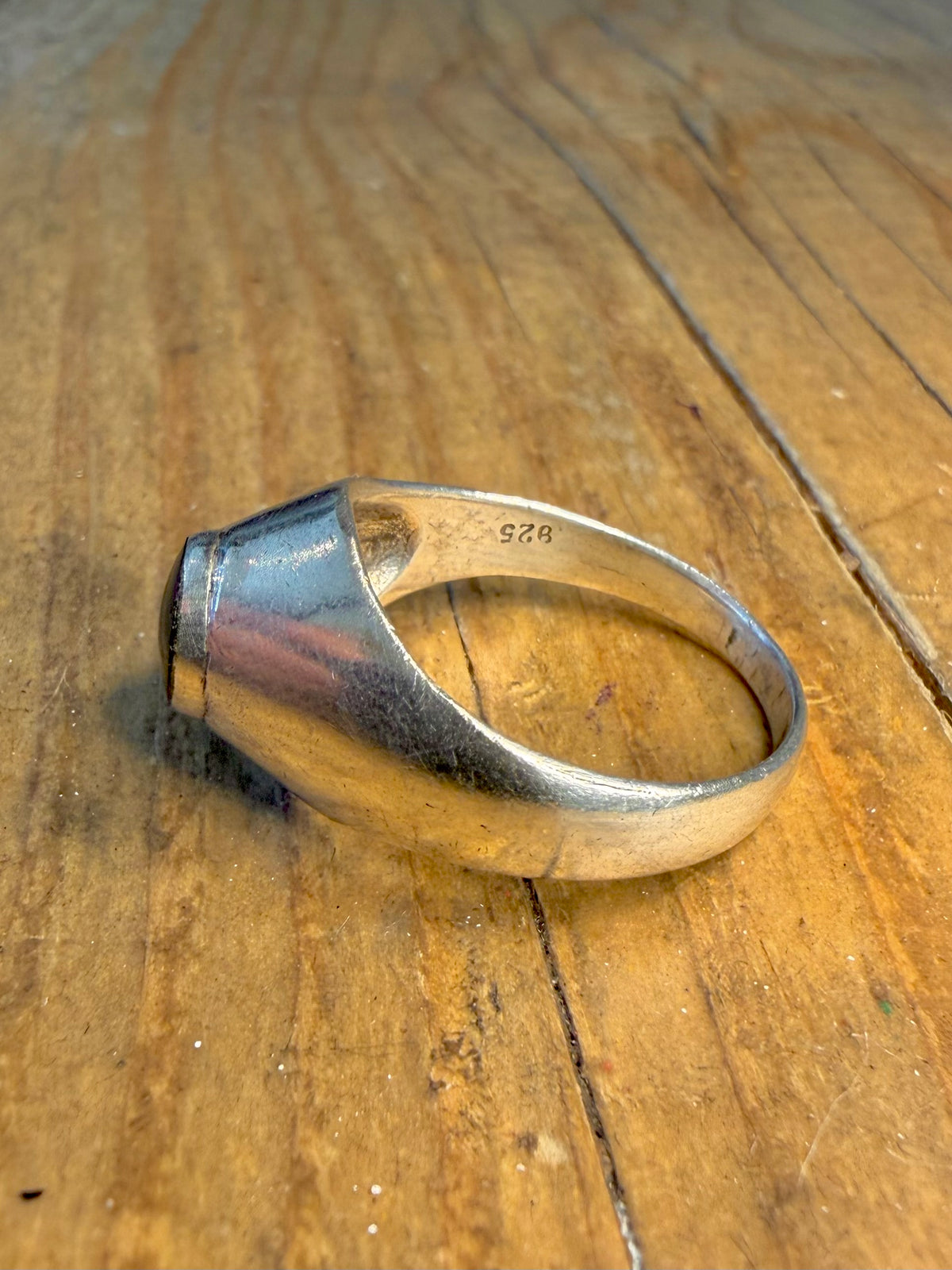 Black Circle Signet 925 Sterling Silver Size T Ring