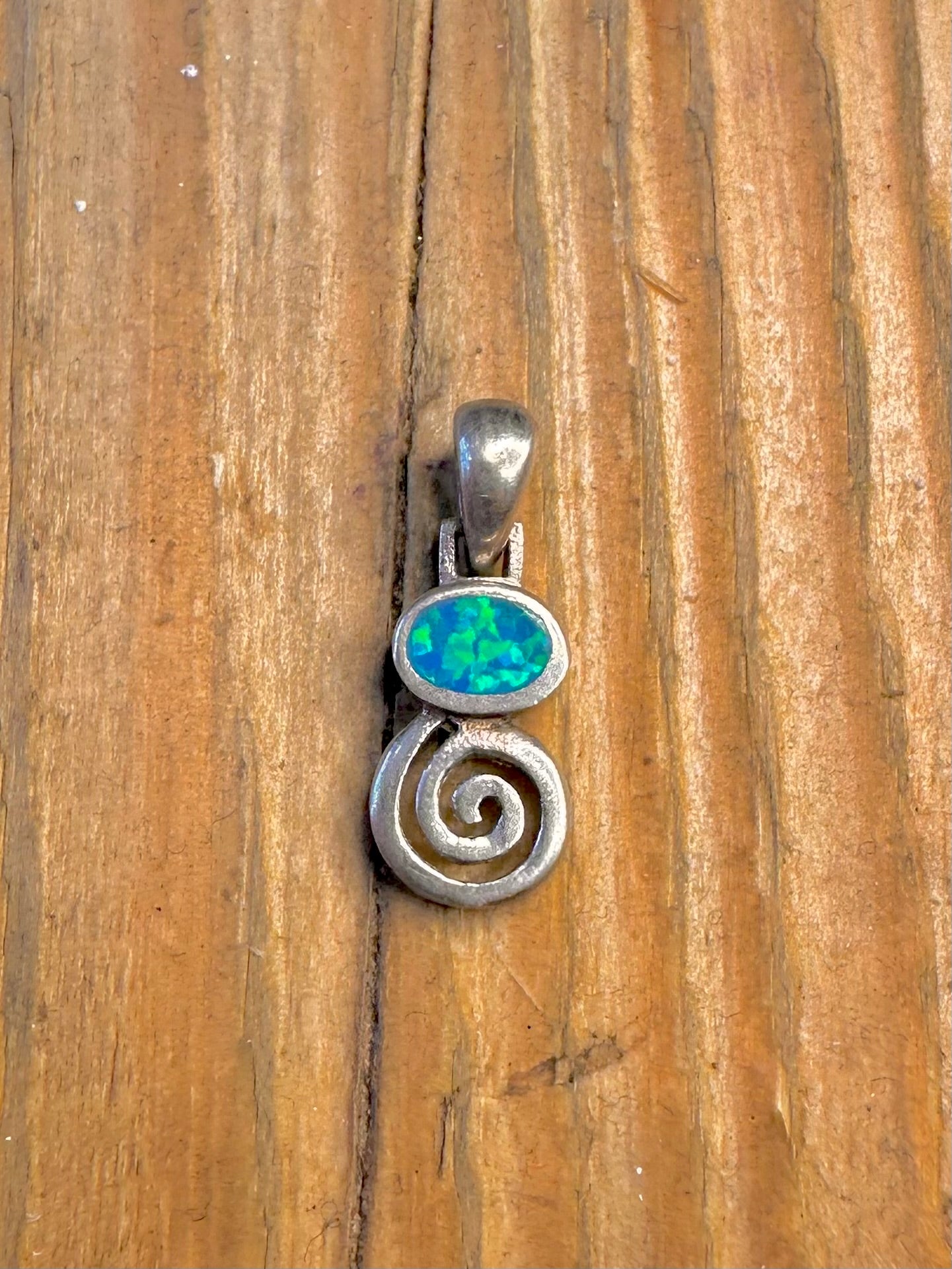 Swirl Simulated Blue Opal 925 Sterling Silver Pendant