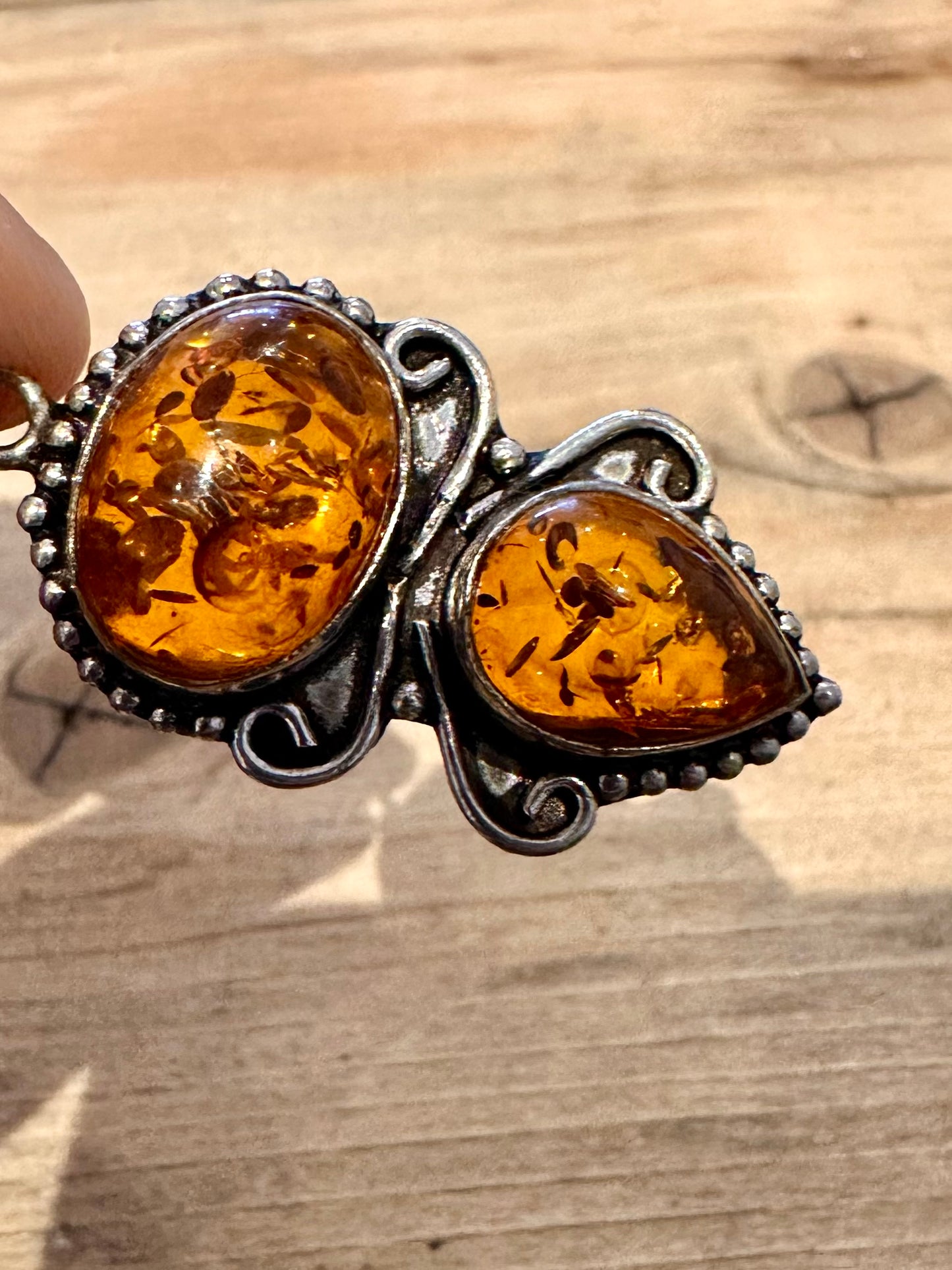 Vintage Ornate Amber 925 Silver Pendant