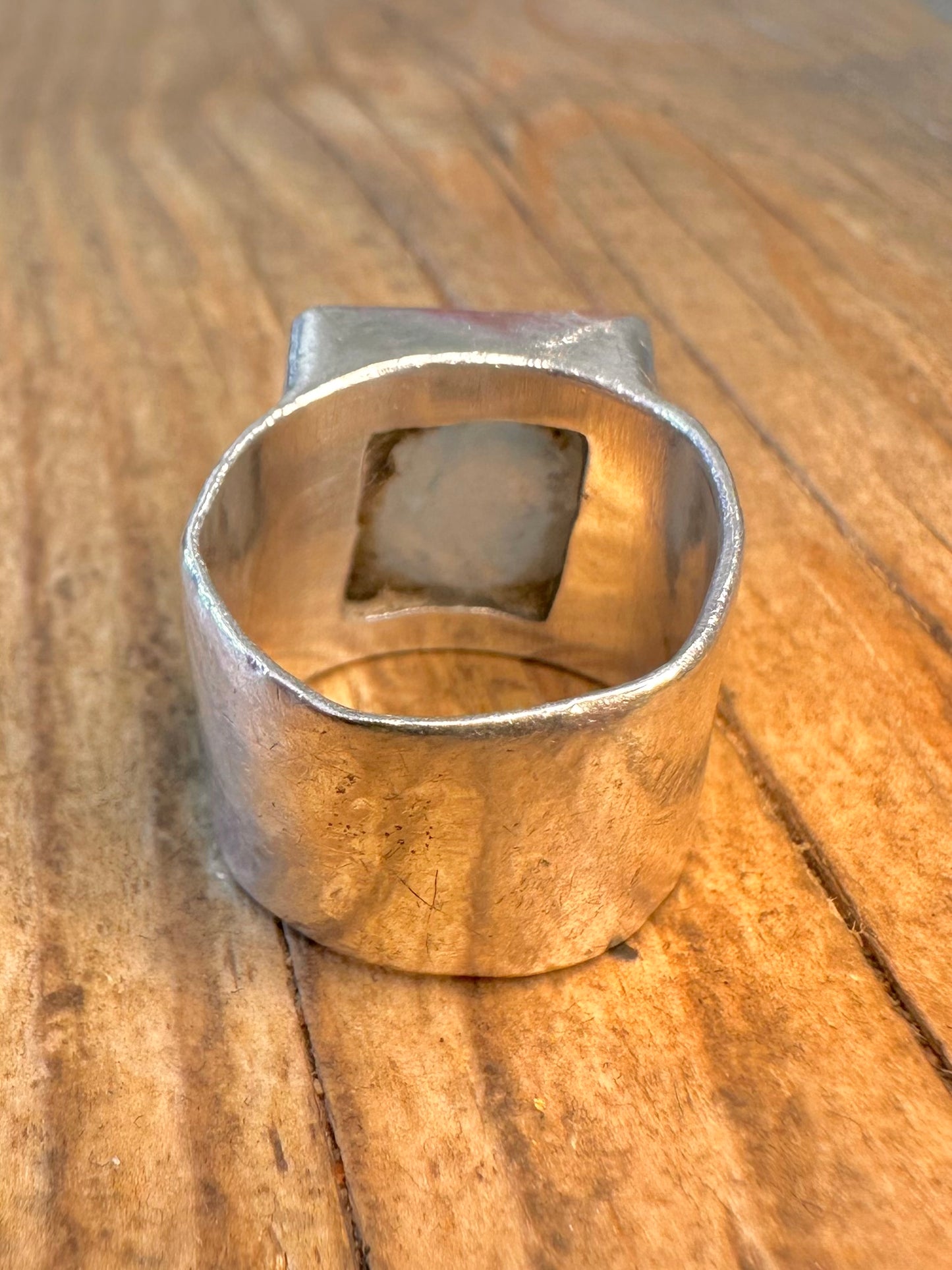Square Rainbow Moonstone 925 Sterling Silver Size N Ring
