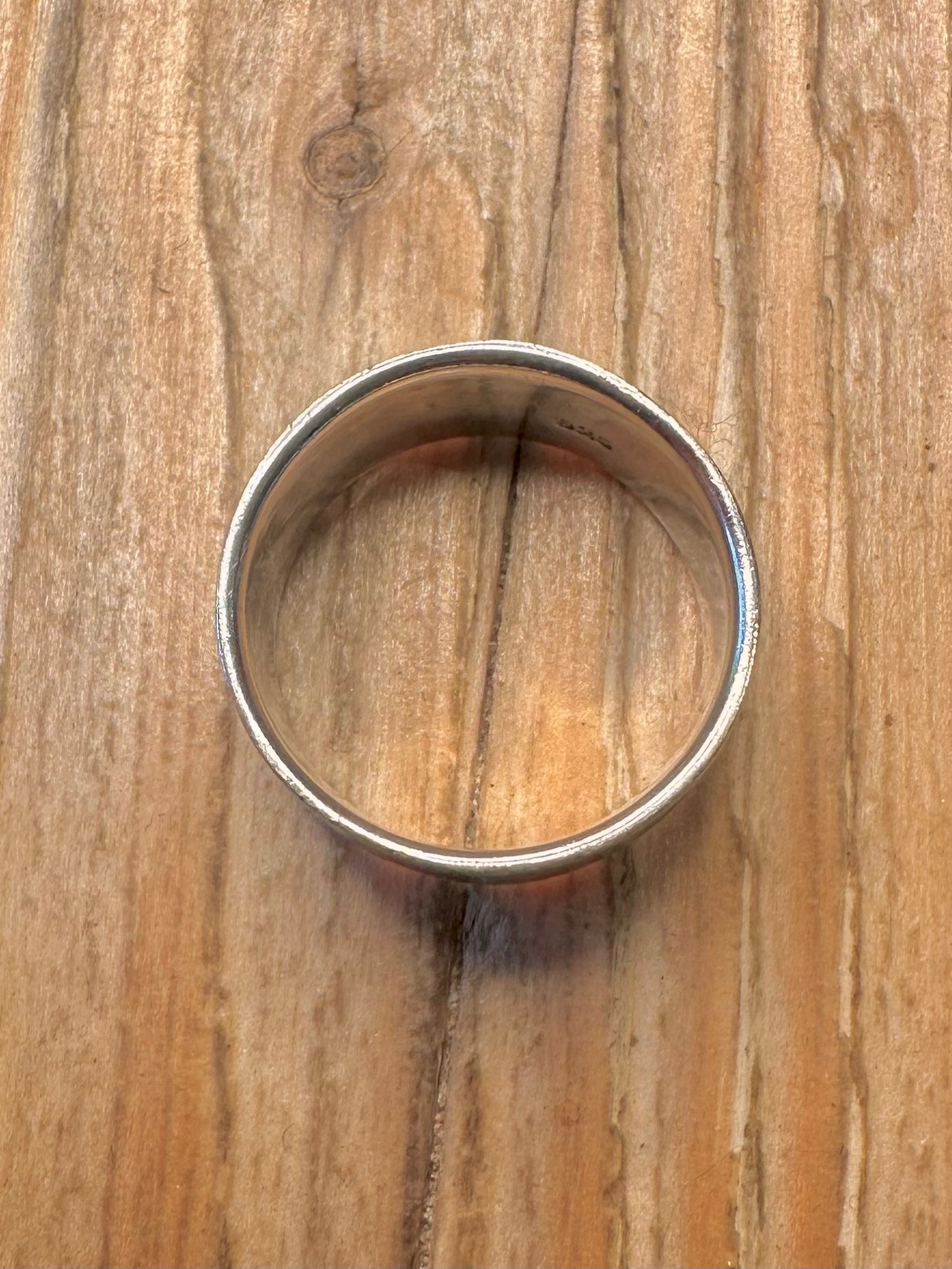 Modern Blue Stripe Inlay 925 Sterling Silver Size K1/2 Ring