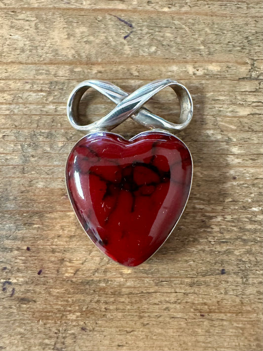 Modern Red Stone Heart 925 Silver Pendant