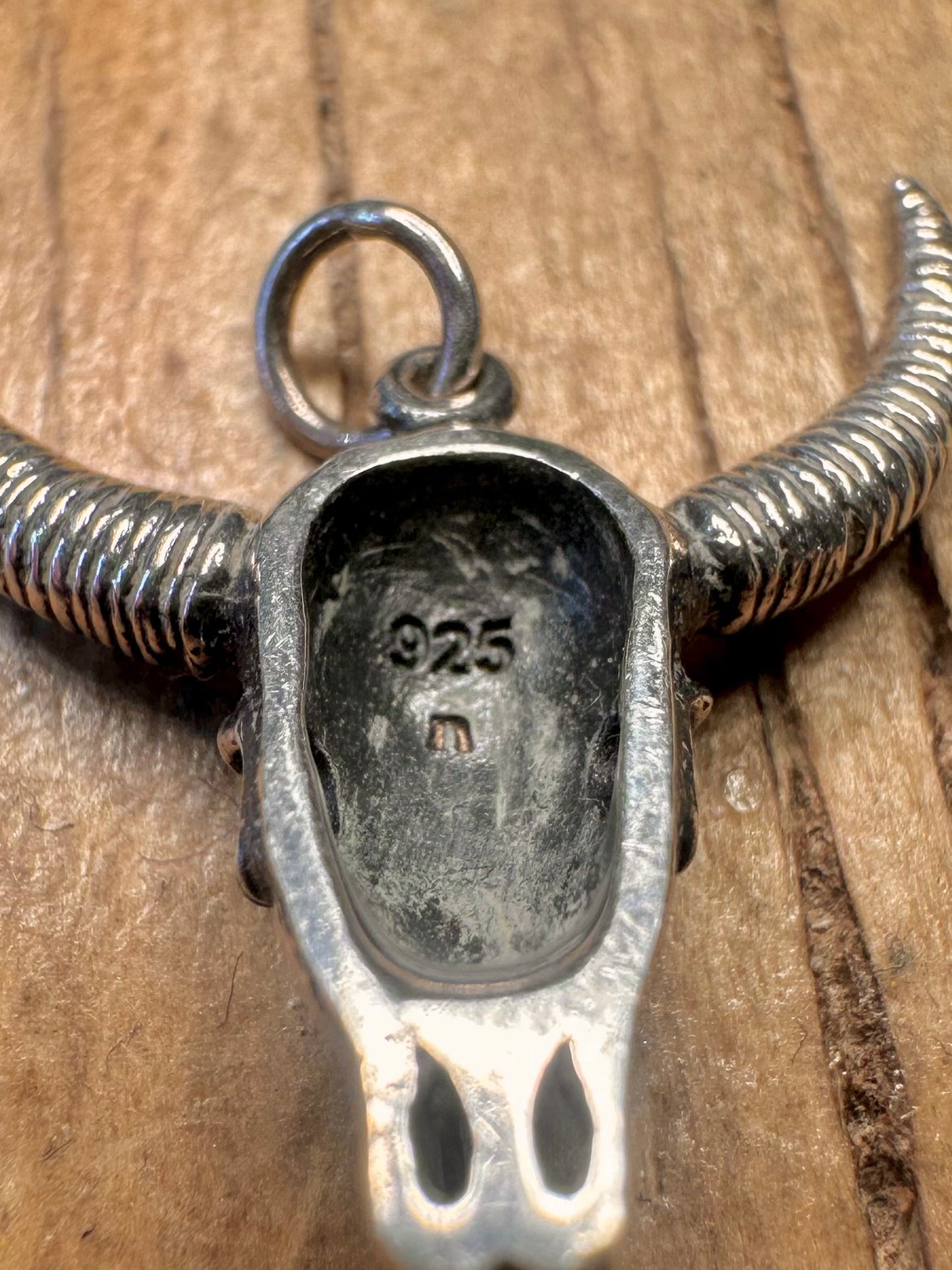 Vintage Bull Skull Head 925 Sterling Silver Pendant
