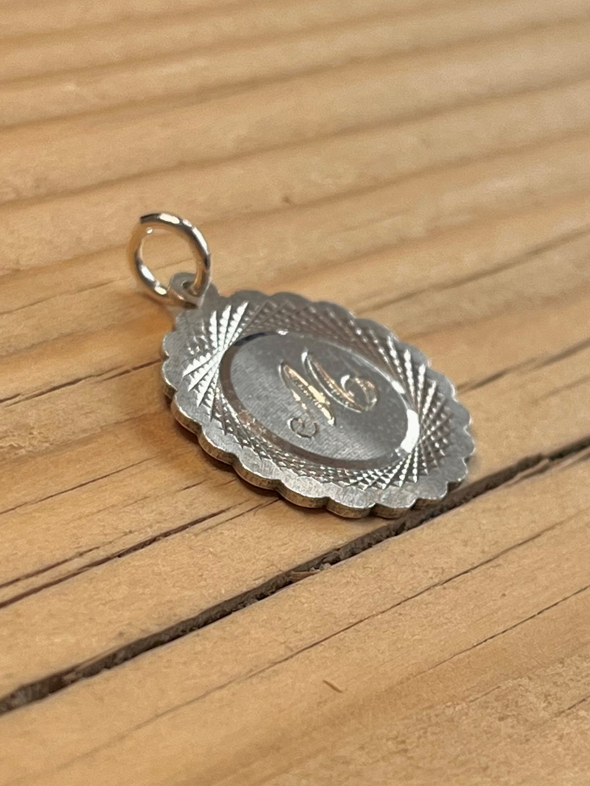 Flowery M Engraved Embellished Circle Maker ROM 925 Sterling Silver Pendant