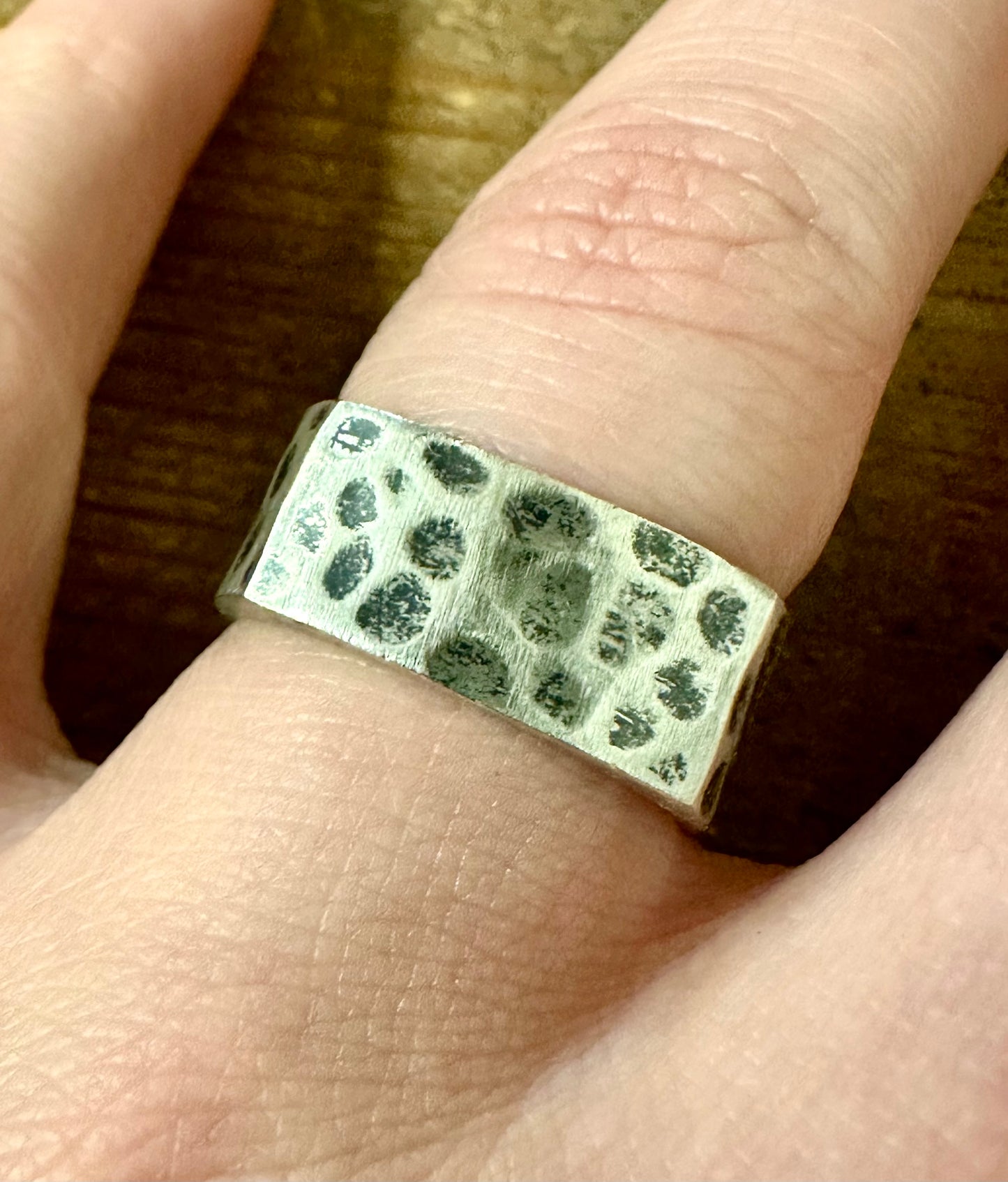 Abstract Square Hammered 925 Silver Size Q Ring