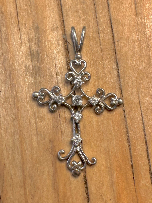 Vintage White Stone Cross 925 Sterling Silver Pendant