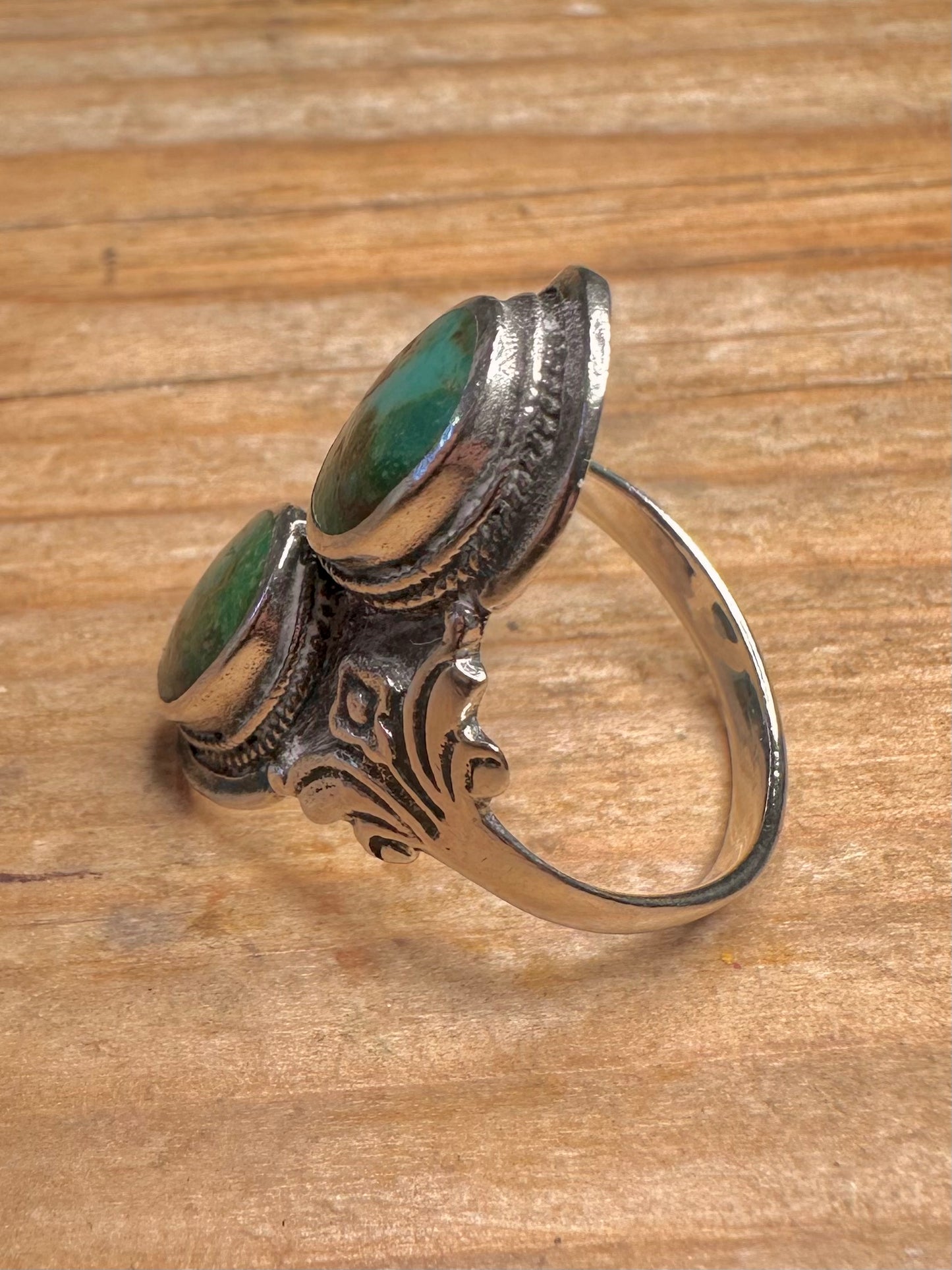 Vintage Navajo Green Turquoise 925 Sterling Silver Size T Ring