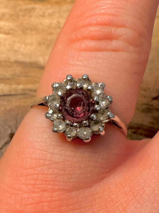 Vintage Amethyst and White Stone 925 Silver Size M Ring