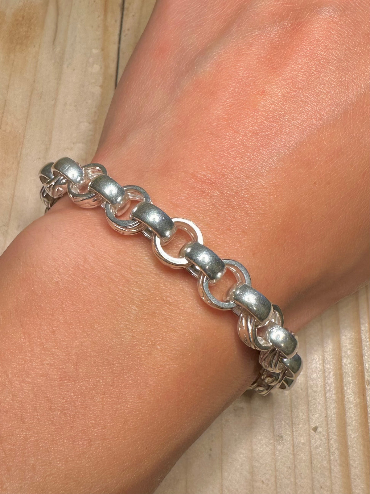 Chunky Patterned Belcher Link 925 Sterling Silver 7.25 inch Bracelet