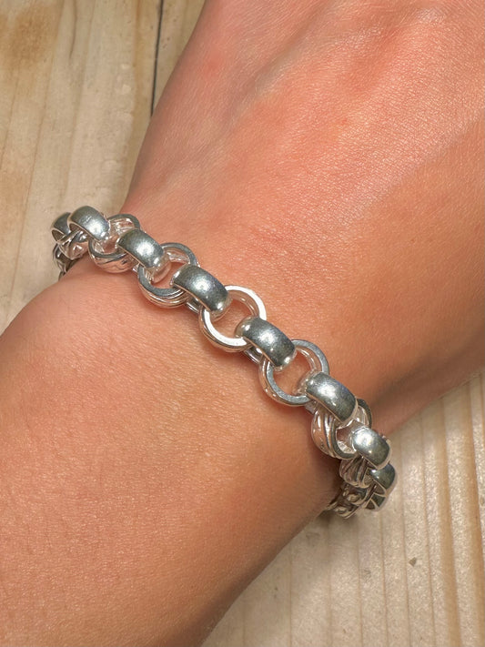 Chunky Patterned Belcher Link 925 Sterling Silver 7.25 inch Bracelet