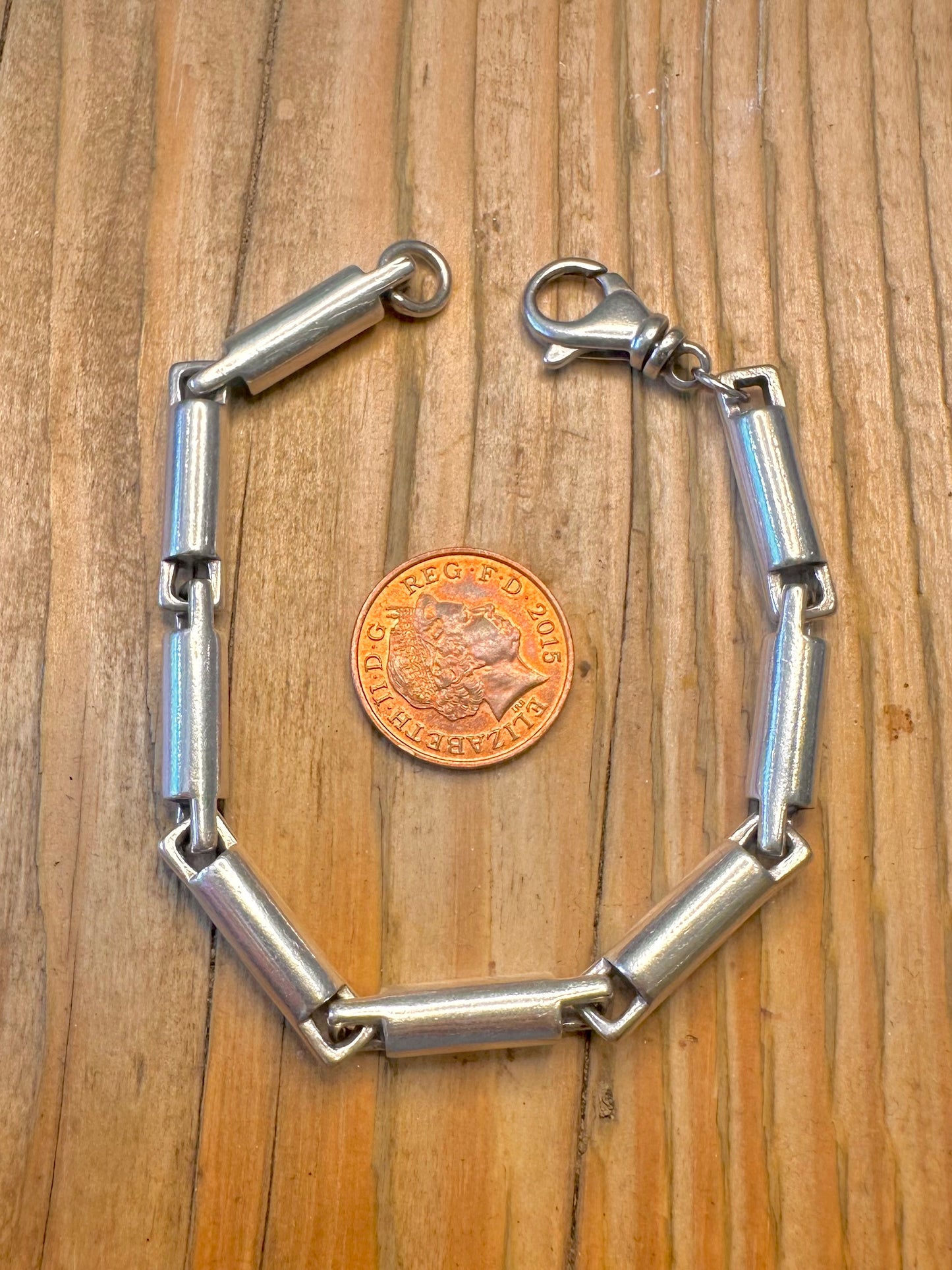 Cylinder Bar Link Solid 925 Sterling Silver 7.5 inch Bracelet