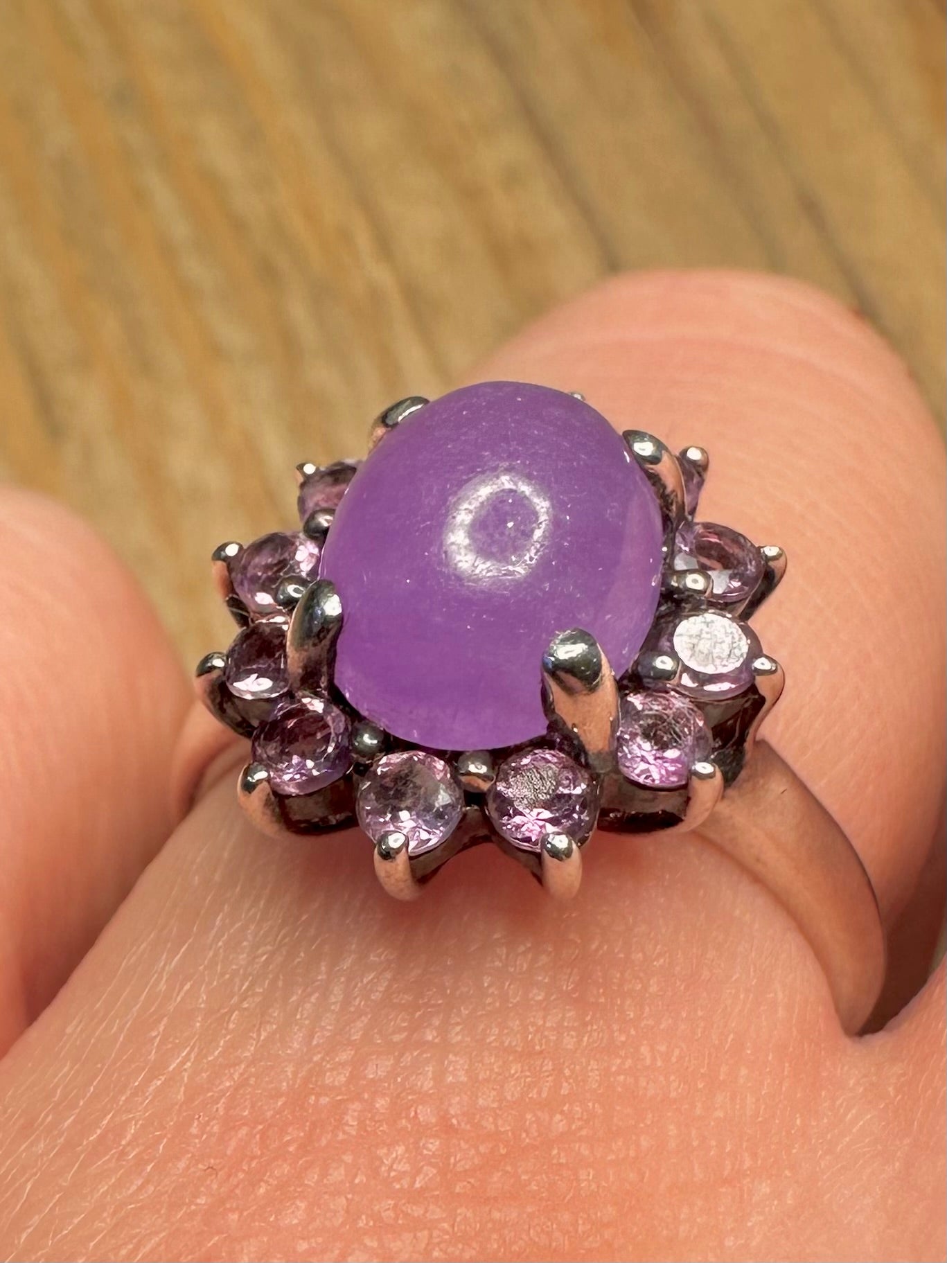 Modern Lavender Jadeite and Amethyst 925 Sterling Silver Size P1/2 Ring