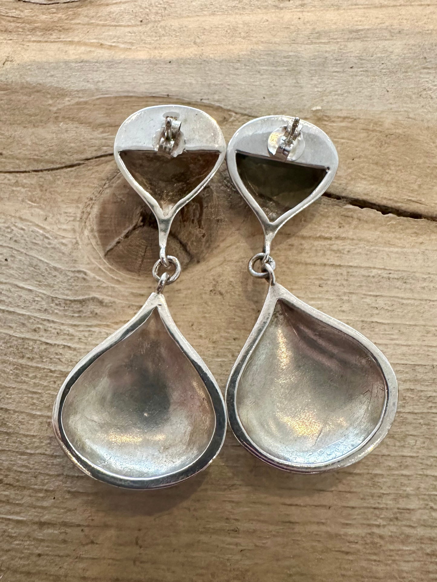 Vintage Large Dangle Tear Drop 925 Silver Earrings