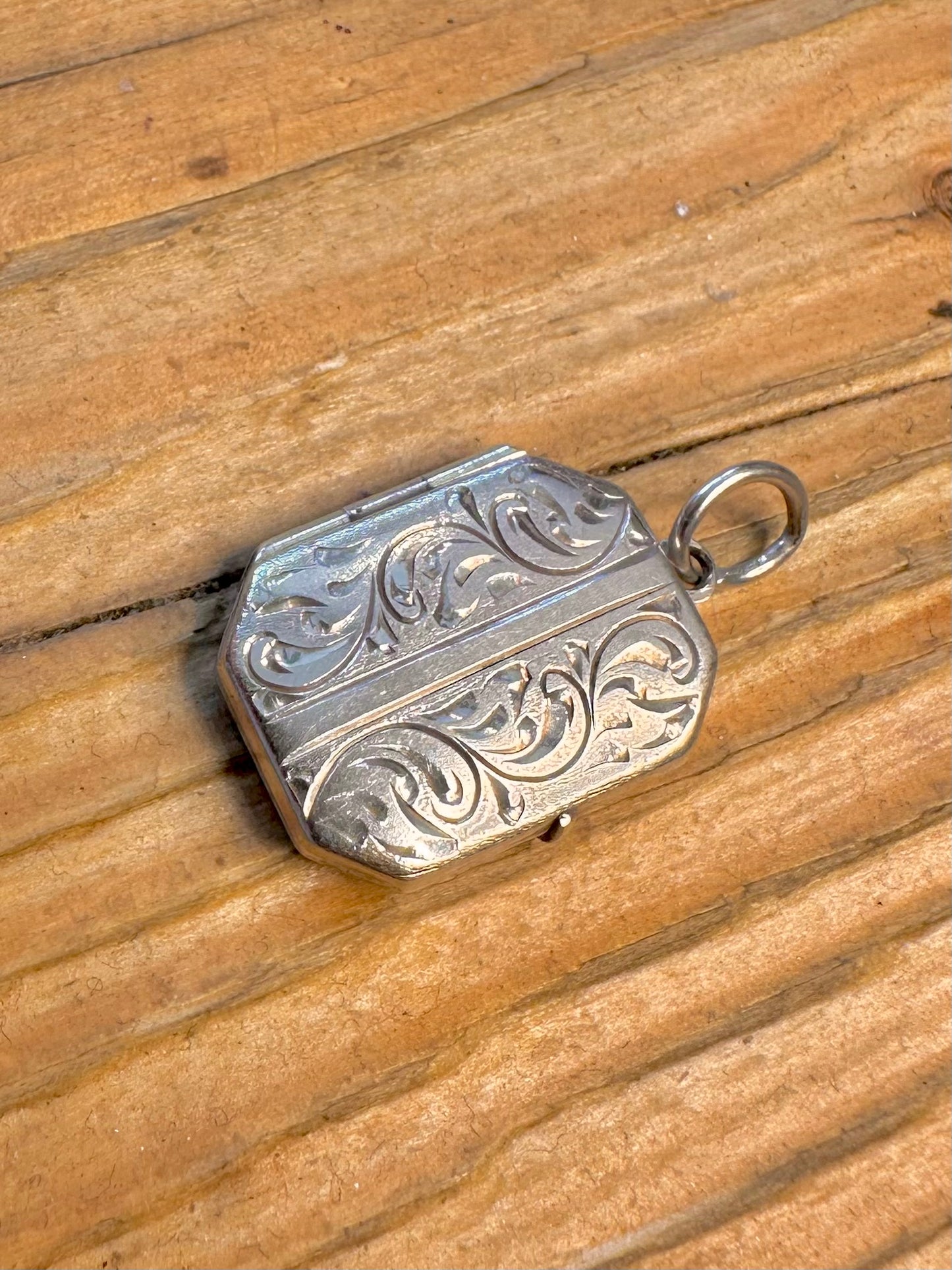 Octagonal Engraved Locket 925 Sterling Silver Pendant