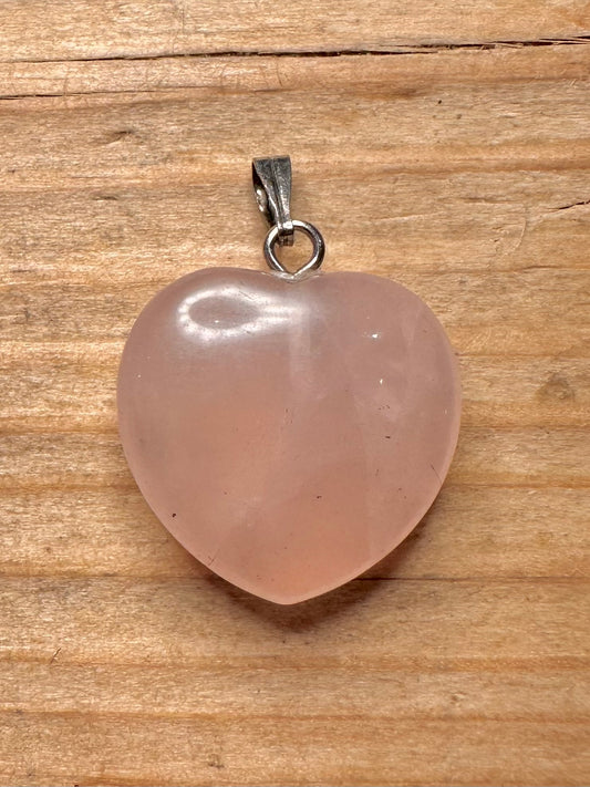 Vintage Rose Quarts Heart Shaped 925 Sterling Silver Pendant