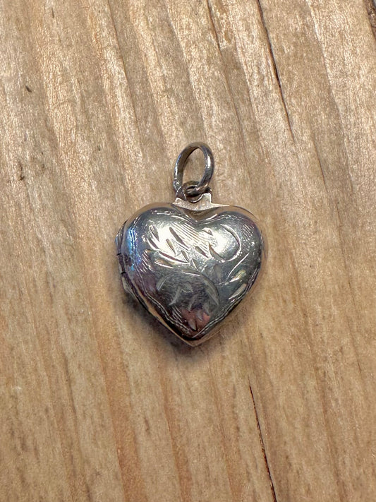 Vintage Engraved Heart Locket 925 Sterling Silver Pendant