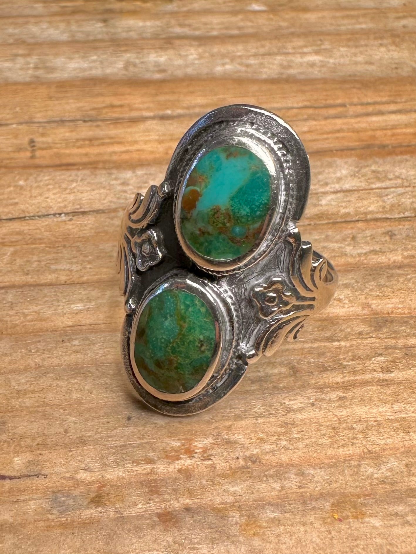 Vintage Navajo Green Turquoise 925 Sterling Silver Size T Ring
