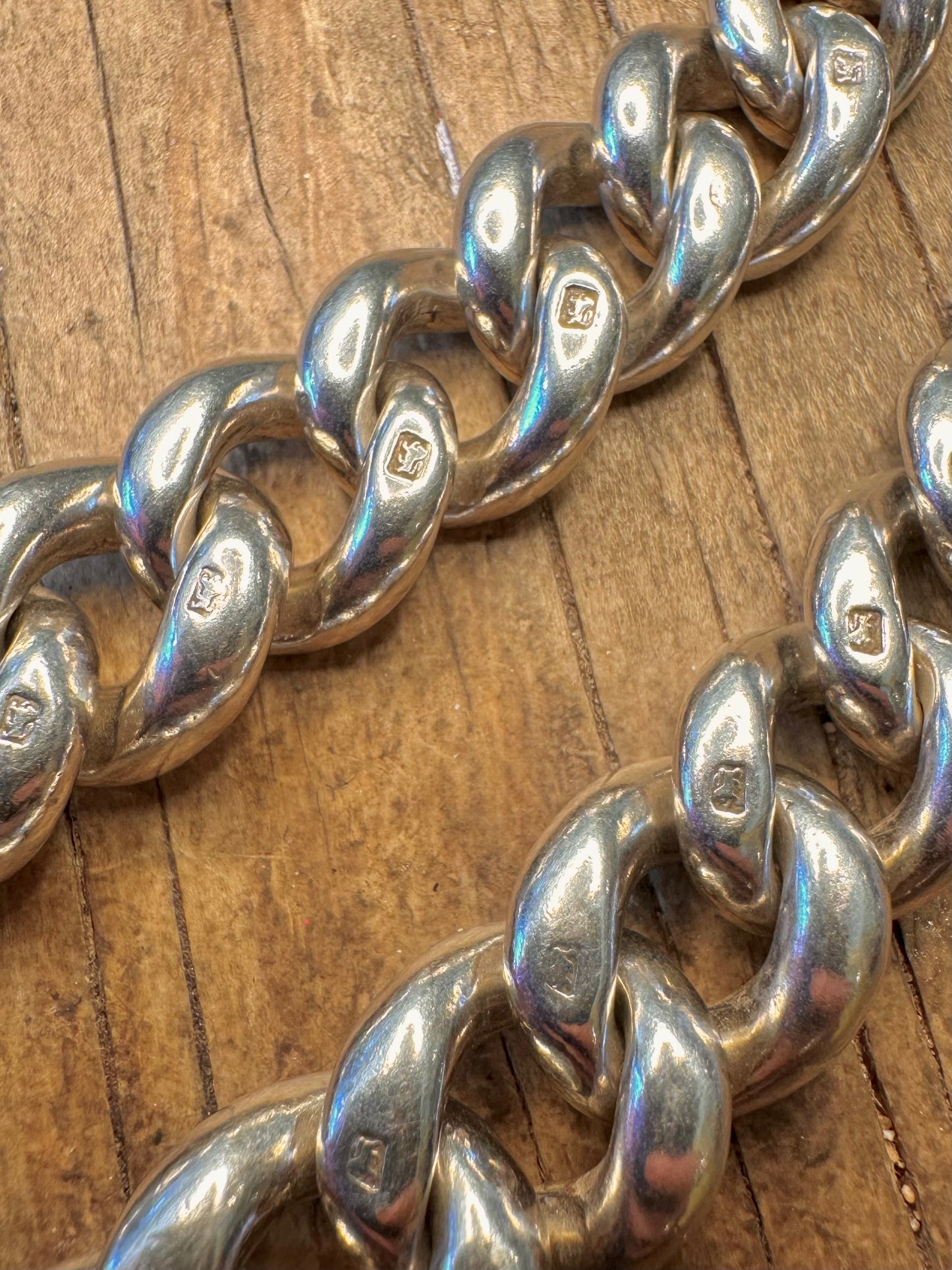 Chunky Graduated Curb Chain 925 Sterling Silver Every Link 17 inch Necklace
