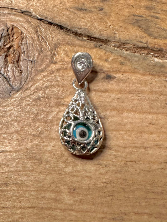Vintage Evil Eye and CZ 925 Silver Pendant