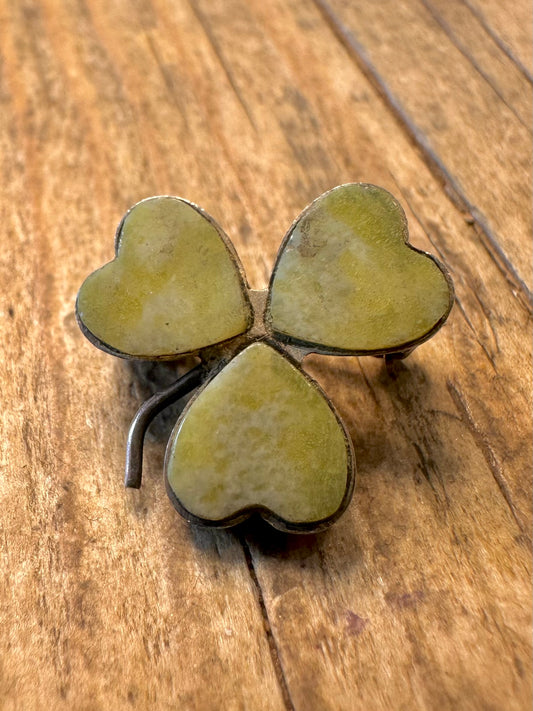 Shamrock Connemara Marble 925 Sterling Silver Brooch