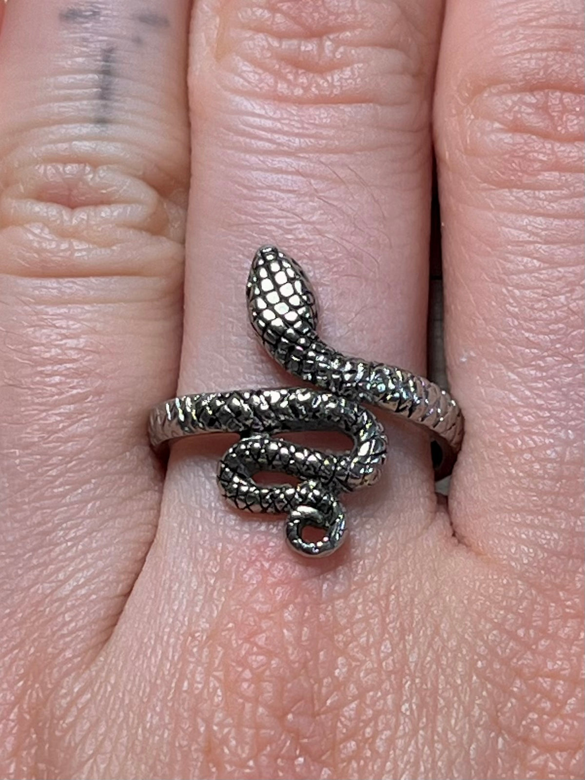 Serpent Textured 925 Sterling Silver Size N Adjustable Ring