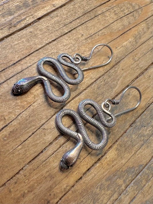 Snake Textured Gold Plated Heads 925 Sterling Silver Earrings
