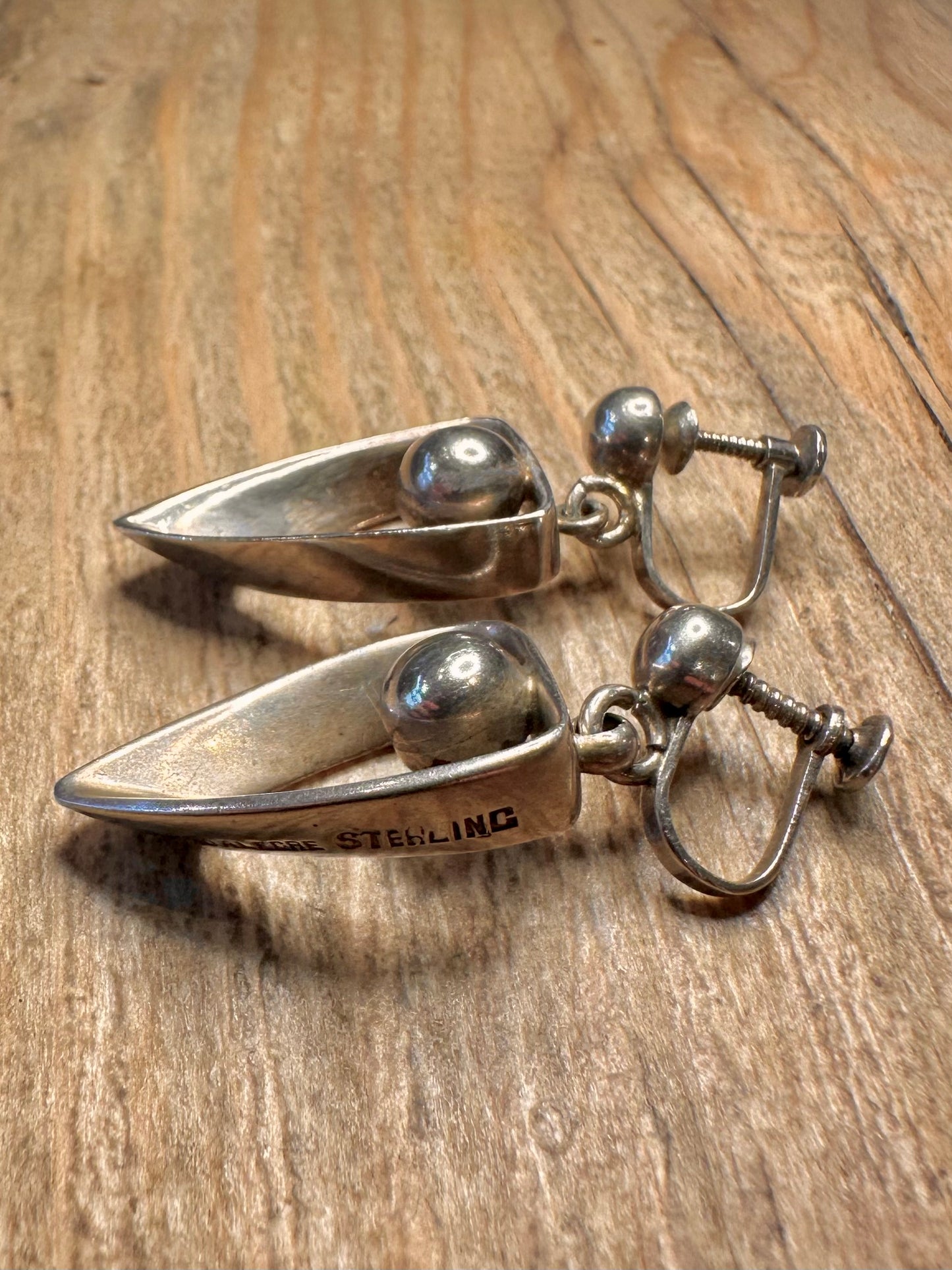 Vintage Rancho Alegre Miguel Martinez Modernist Screw On 925 Sterling Silver Earrings