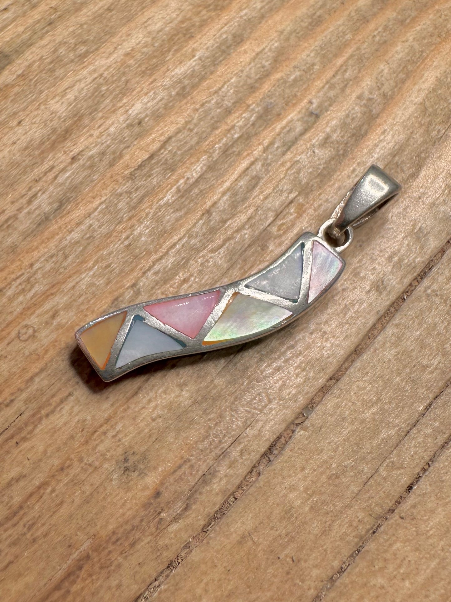 Modernist Mother of Pearl Wavy 925 Sterling Silver Pendant