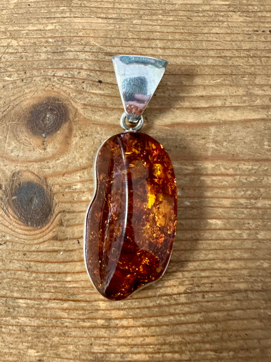 Vintage Large Chunky Amber 925 Silver Pendant