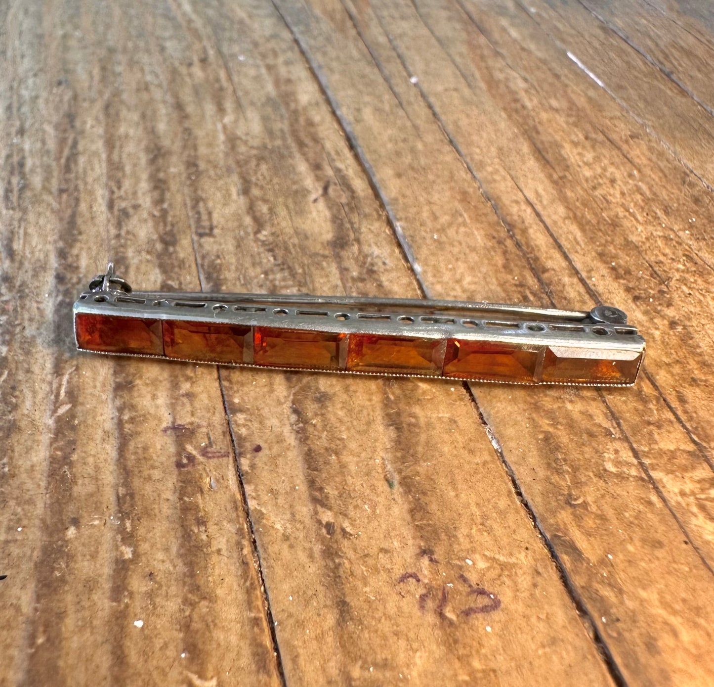 Orange Gemstone Rectangle 835 Silver Brooch