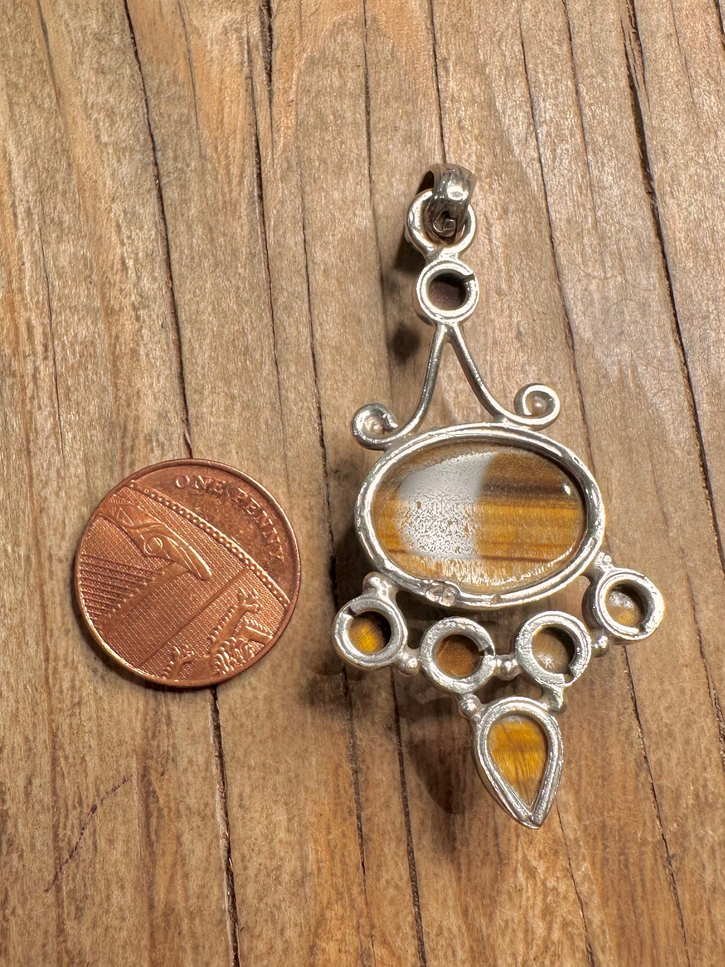 Vintage Tigers Eye Ornate 925 Sterling Silver Pendant