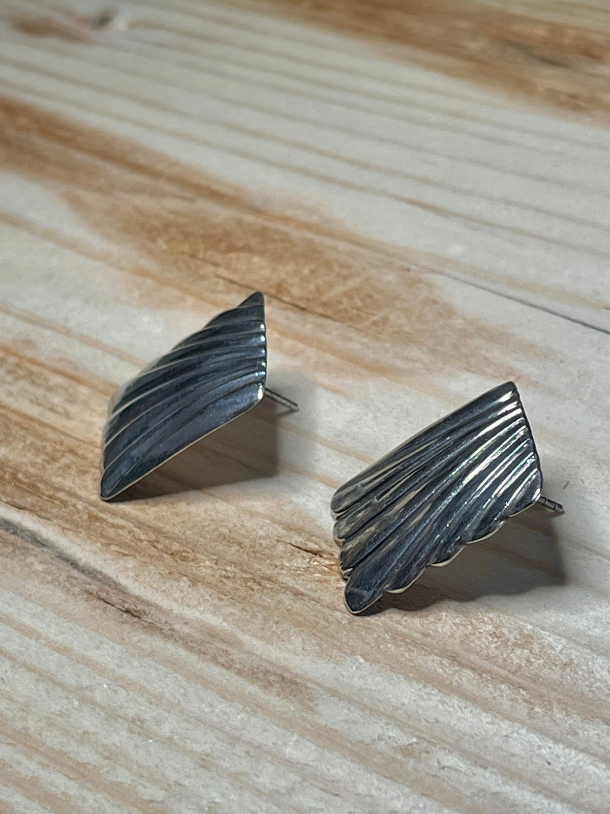 Square Pleated 925 Sterling Silver Stud Earrings