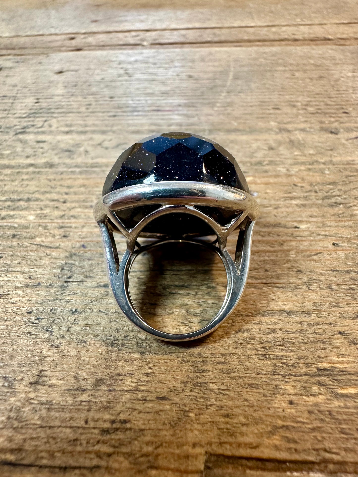 Modernist Large Blue Sunstone 925 Silver Hallmarked Size L Ring