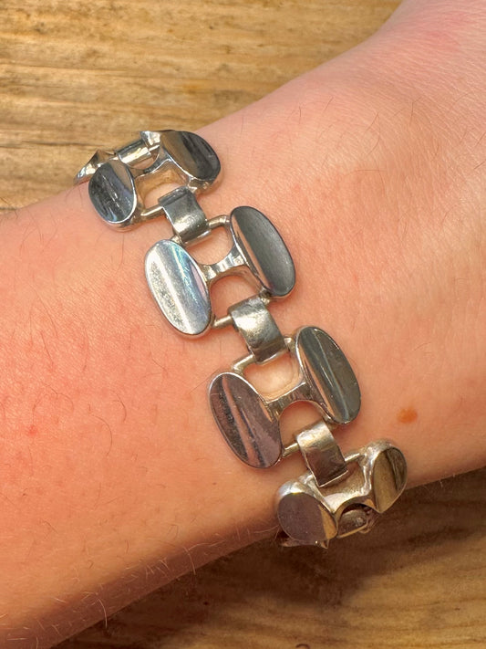 Vintage 1973 Modernist Link 925 Sterling Silver Marked HS 8 inch Bracelet