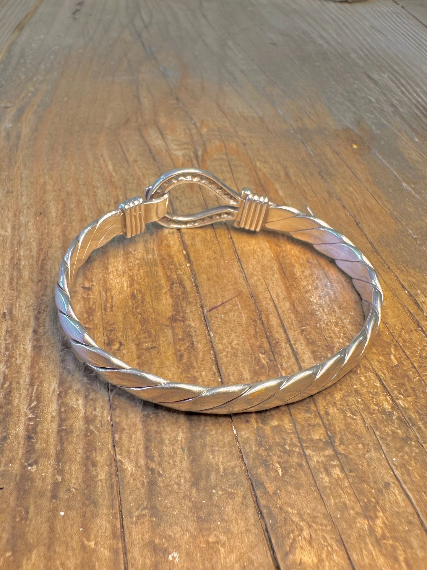 Horse Shoe White CZ Stones Hook Clasp 925 Sterling Silver Bangle