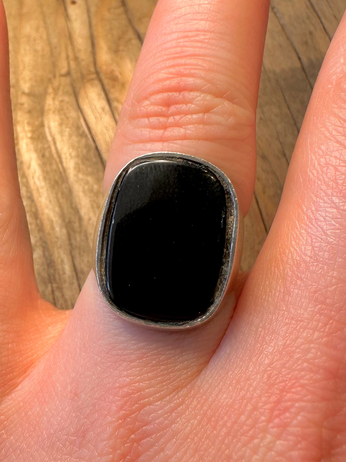 Vintage Onyx Siegelring 925er Sterlingsilber Größe P