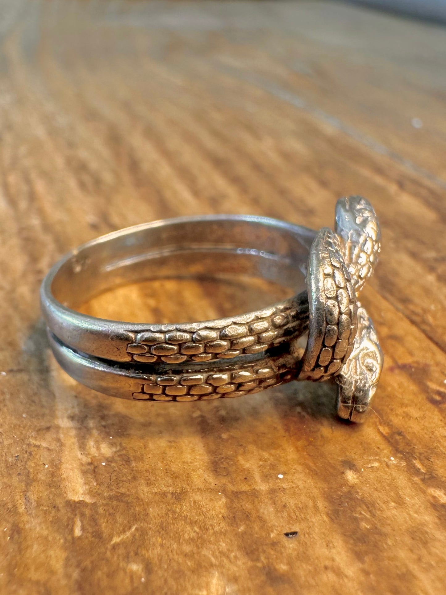 Coiled Snakes Textured 925 Sterling Silver Size N Ring